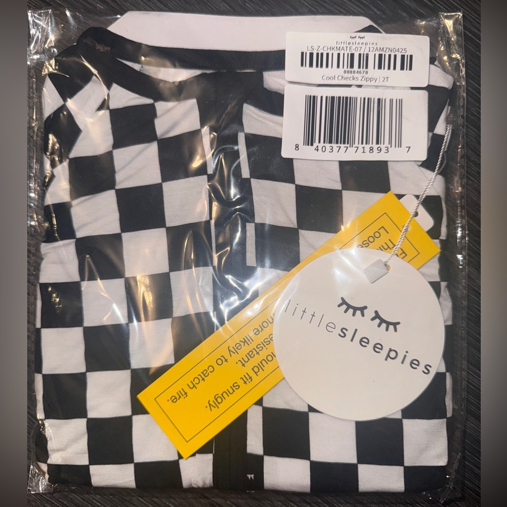 Little Sleepies Black and White Checkered Cool Checks Bamboo Zippy Footie Pajama